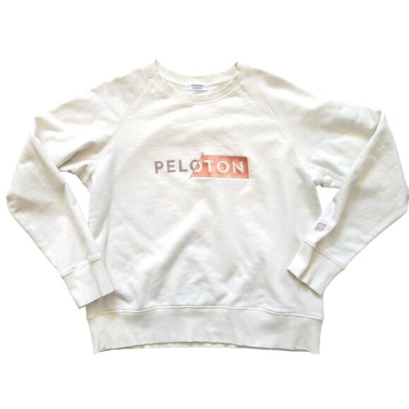 Peloton Cream Embroidered Crew Neck French Terry Pullover Sweatshirt Women Sz L - Picture 1 of 10
